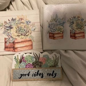 2 succulent canvases 1 sign